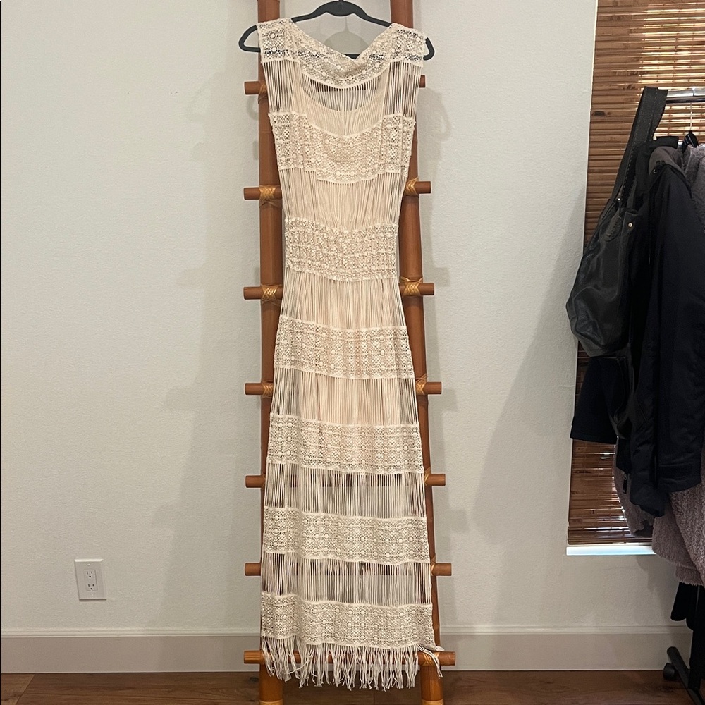 Anthropologie - Callahan Cream Lace Fringe Maxi Dress